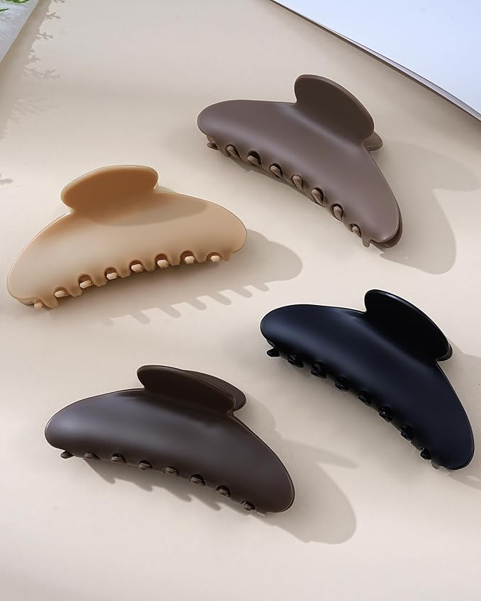 Mesovor 4 Pack Acrylic Hair Clips Claws, Nonslip 3.94" Large Hair Grip Hairclips for Thin and Thick | French Banana Barrettes Hair Strong Hold Hair Jaw Clamps (Neutral Matte)