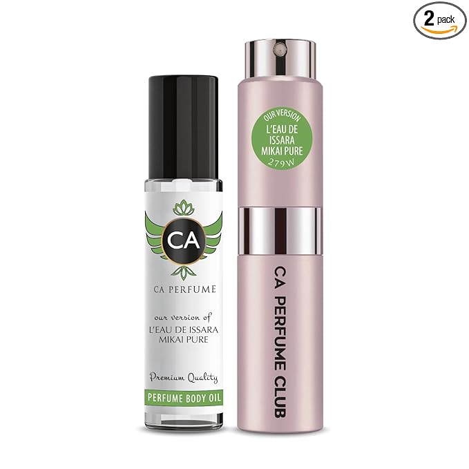 CA Perfume Duo Impression of L'eau De Issara Mikai Pure For Women Perfume Layering Set Long Lasting Travel Size EDP + Body Oil Roll-On Bottle 0.27 Fl Oz+0.33 Fl Oz