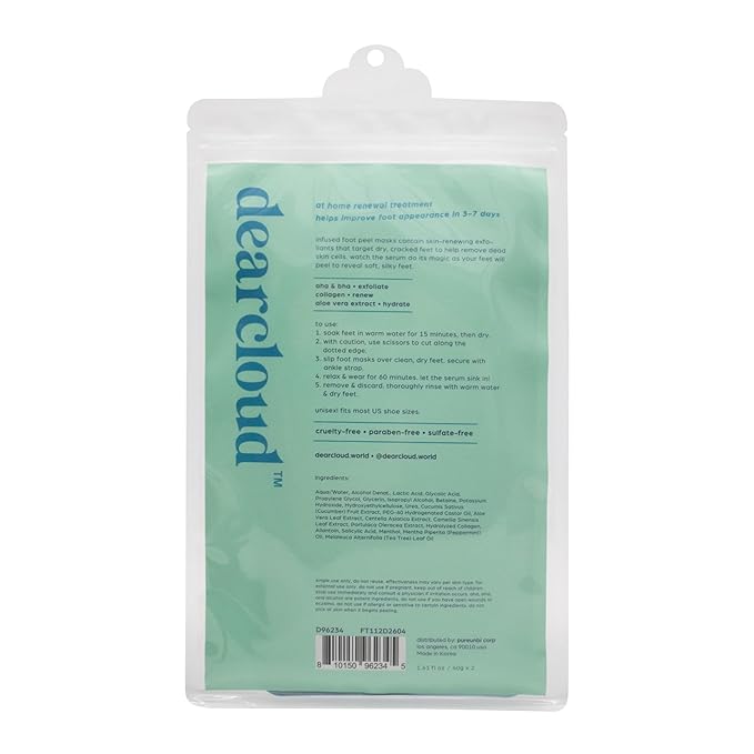 dearcloud Exfoliating Foot Peel Mask – Nourishing, Fresh Peppermint Foot Mask for Dry Cracked Feet (2 pack)