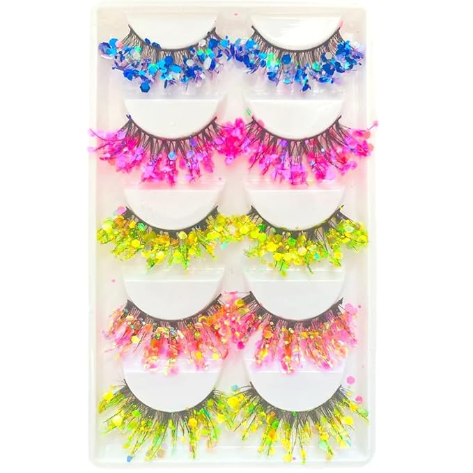 Sunniess Luminous Glitter Lashes,3D Dramatic Eyelashes with Sequins,25mm Decorative Sparkle Lashes for Halloween Christmas Cosplay Party Stage Makeup False Eyelashes