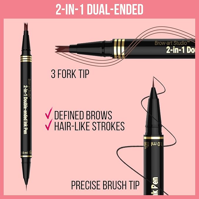 Eye Brow Pencils for Women - Eyebrow Pencil 2-in-1 Dual-Ended Microblading Eyebrow Pen with 3-Fork-Tip and Ultra Precise Brush-Tip Create Natural Hair-Like Brows, Last All-Day, Light Brown