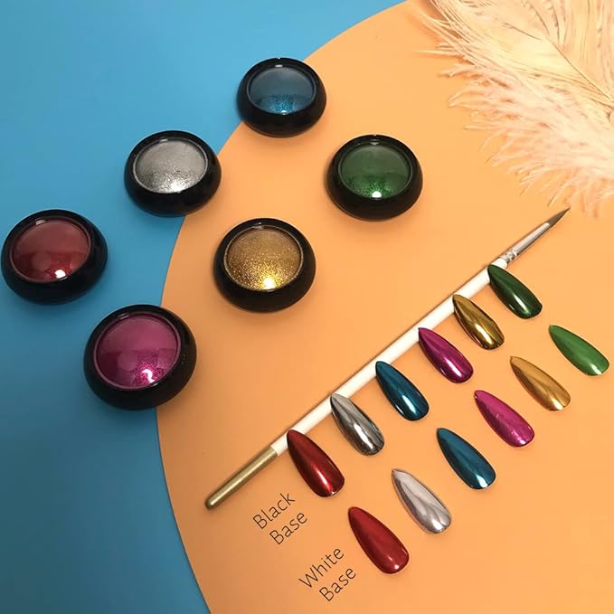 VERONNI Chrome Nail Powder 6 Colors/Jars Holographic Mirror Effect Nail Powders Metallic Bubble Effect Nail Art Decoration Nail Art Powder With 6 Eyeshadow Sticks