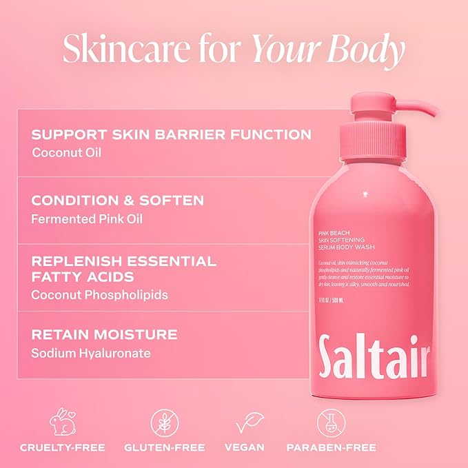 Saltair Body Wash Variety Pack – Santal Vanilla: Santal Bloom & Pink Beach – Moisturizing Body Wash – Scented Shower Gel for Women and Men – 2x 17oz – Paraben & Cruelty-Free