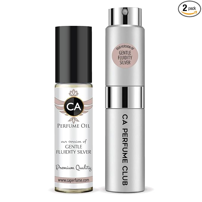 CA Perfume Duo Impression of Gentle Fluidity Silver For Women And Men Perfume Layering Set Long Lasting Travel Size EDP + Body Oil Roll-On Bottle 0.27 Fl Oz+0.33 Fl Oz