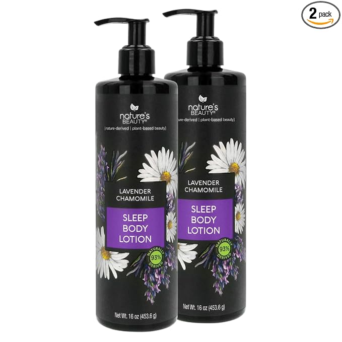 Nature's Beauty Lavender Chamomile Sleep Body Lotion, Lightweight Moisturizer for Dry Skin, with Shea Butter, Jojoba, Coconut & Moringa Oils, 16 fl oz (2-Pack)