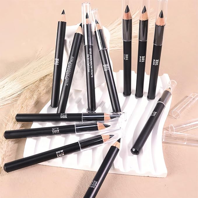 6Pcs Black Eyebrow Pencils for Women, Wooden Hard-Core Eyebrow and Eyeliner Pencil, Long Lasting Waterproof and Sweat-Proof, Beginner Makeup Brow Pencil With Pencil Sharpener (Black, 6Pcs)