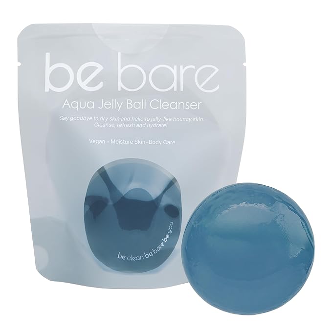 Naisture Be Bare Jelly Ball Cleanser, Daily Face Wash Korean Skin Care Cleanser Ball for Dry Skin with Squalane & Hyaluronic Acid for Skin Hydration and Moisturizing - Fresh Aqua (1.41oz)