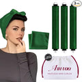Heatless Hair Curler Heatless Curls Overnight Heatless Blowout with Luxury Cloth Bag Silk Scarf, Curling Rod Headband to Sleep in No Heat Curling with (Green, 3Rods)