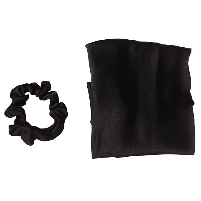 Pack of 2 Knotted Bow Hair Scrunchies Elastic Hair Scarf Black Hair Ties Bands Satin Hair Ribbon Scrunchy Red Ponytail Holder for Women and Girls (Black)