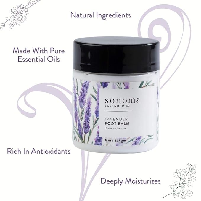Sonoma Lavender Lavender and Peppermint Foot Balm, Foot Moisturizer for Dry Feet, Revive and Restore Overworked Feet, Softens Rough Dried Skin, 8oz