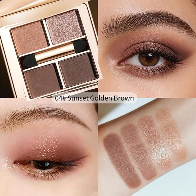 Warm Brown Nude Eyeshadow Palette – 4 Matte&Glitter High-Pigment Blendable Waterproof Long-Lasting Eye Shadow for Soft Glam, Everyday Natural Makeup&Brown Smokey Eye Looks, Paleta de Sombras de Ojos