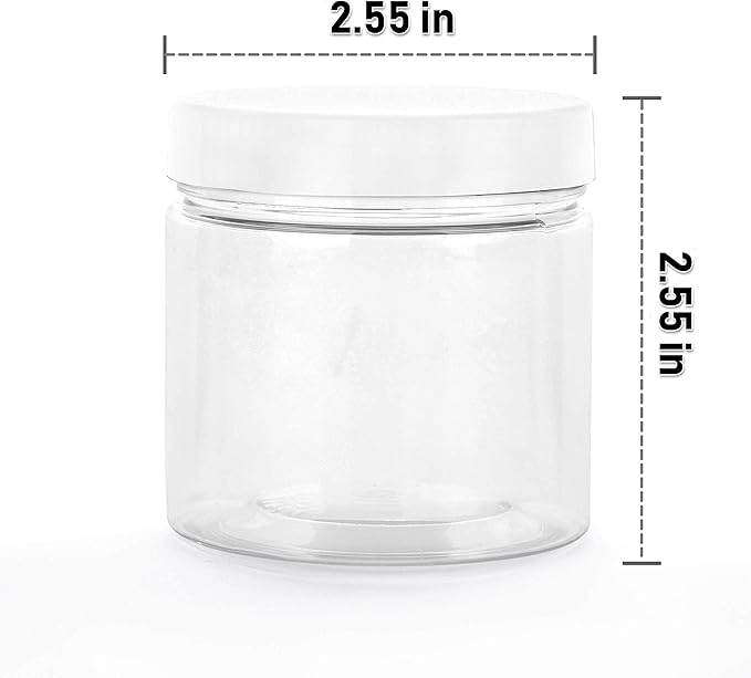 Healthy Packers® Small Plastic Jars with Lids 4 oz, 12-Pack - Clear Plastic Jars with Screw-On Tops for Slime, Crafts, Body Butter, Sugar Scrubs, Cosmetic Storage, Small Containers with Lids (White)