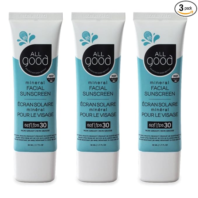 All Good Facial Mineral Sunscreen Lotion SPF 30 | Daily Face Moisturizer, Nourishing Botanicals, Hyaluronic Acid, Green Tea, Aloe, Calendula, Raspberry Seed Oil | 1.7oz (3-Pack)