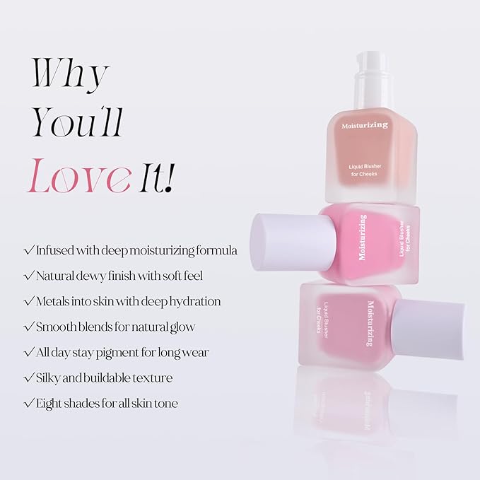 KYDA Moist Liquid Blush, Natural Dewy Finish Cheek Color with Hydrating Formula, Long-Lasting Face Blusher for Natural Glow Cheeks, Lightweight Buildable Smooth Coverage, Megenta
