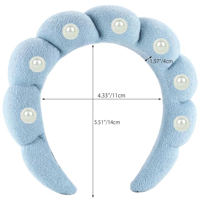 Spa Headbands Puffy Makeup Skincare Headbands for Washing Face or Facial, Terry Cloth Fabric Hairbands for Makeup Removal Shower Skin Treatment(Light Blue, Pearl)