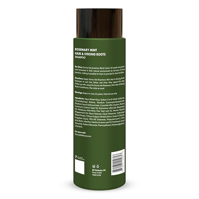 Sunny Isle Rosemary Mint Hair & Strong Roots Shampoo - Anti-Breakage, Growth, Biotin, Castor Oil - 12oz