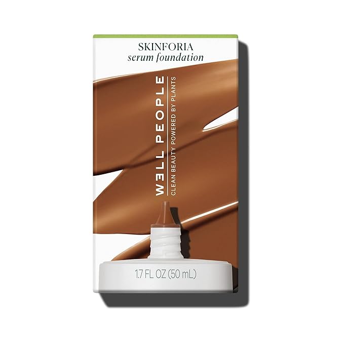 Well People Skinforia Serum Foundation, Lightweight Tinted Formula Hydrates, Smooths, and Evens Skin Tone with Birch Sap and Mushroom Complex, Long-Lasting, Natural Finish, 42 Deep Cool