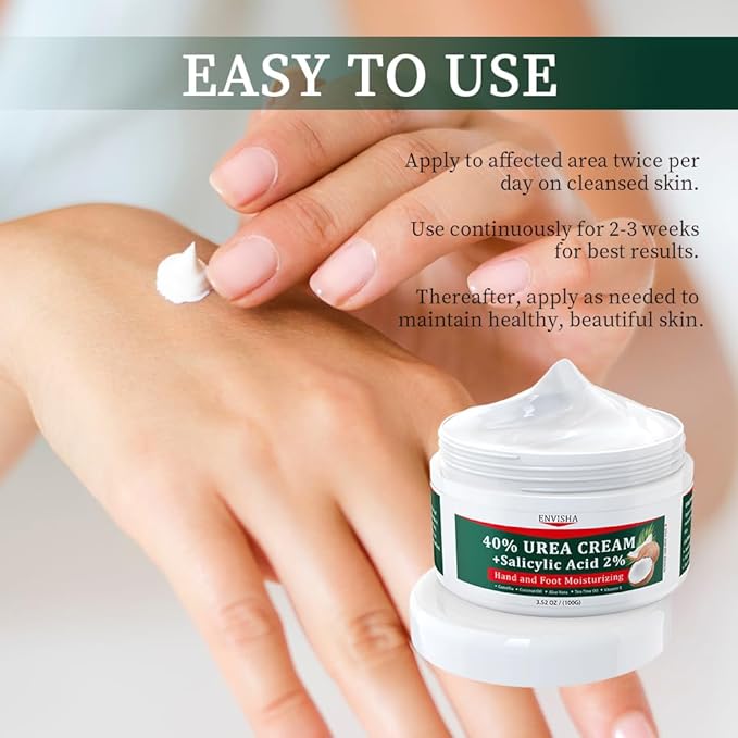 40% Urea Cream for Dry Cracked Feet- Maximum Strength Foot & Hand Moisturizer with 2% Salicylic Acid, Tea Tree, and Aloe Vera | Deep Hydration & Softener for Feet Care