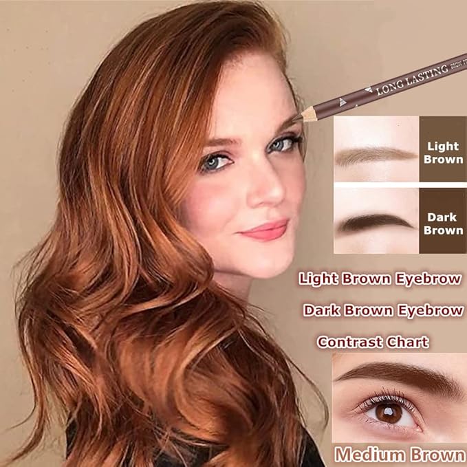 Go Ho 12 PCS Brown Eyebrow Eyeliner Pencils,Sweatproof Eyebrow Pencil,Long-lasting Nice Color Eye Brow Gel Pen Makeup Brow Tint Sticks（Medium Brown）