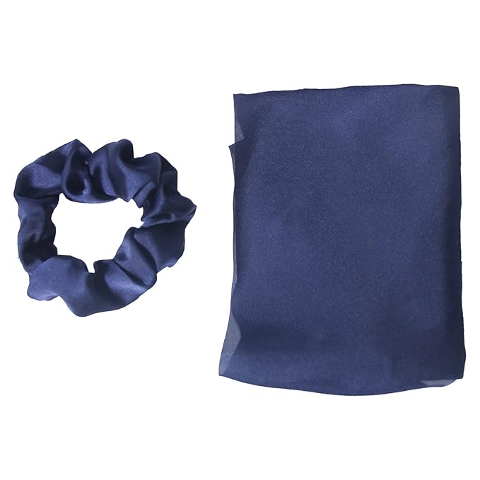 Pack of 2 Knotted Bow Hair Scrunchies Elastic Hair Scarf Black Hair Ties Bands Satin Hair Ribbon Scrunchy Red Ponytail Holder for Women and Girls (Navy blue)