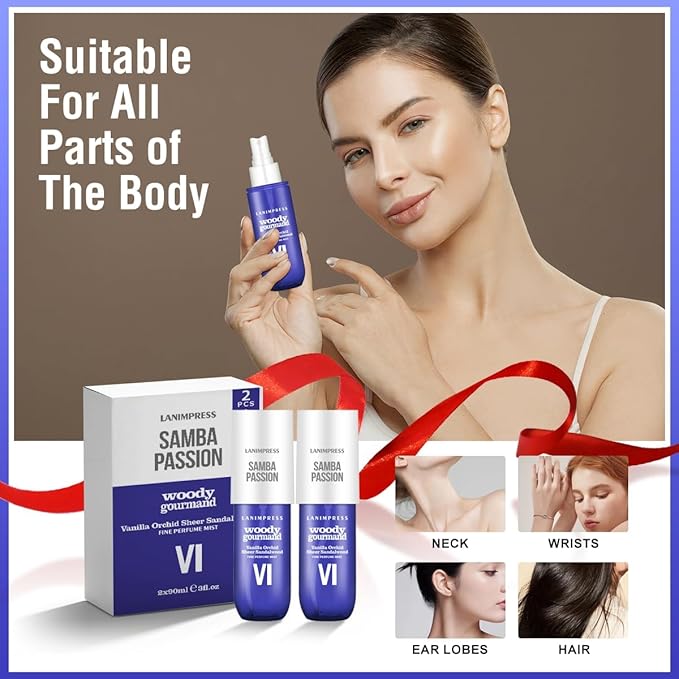 2 Pack 6 fl oz Hair Mist and Body Spray for Women（Eau De Parfum）,Woody Gourmand Perfume No.6，With Notes of Vanlla Orchid,Sheer Sandal wood