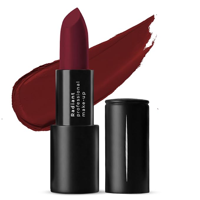 Radiant Professional Matte Lipstick for Women – Long Lasting Lipstick with Vitamin E, Hyaluronic Acid & UV Protection (UVA/UVB) – Advanced Care & Ultra Moisturizing Lip Stick – 208 Red Wine