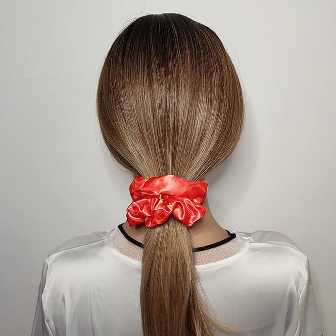 Sufermoe 12 Pcs Satin Silk Hair Scrunchies, Orange (4.5 Inch) Soft Hair Ties for Women and Girls, Hair Accessories for Different Hairstyles and Occasions