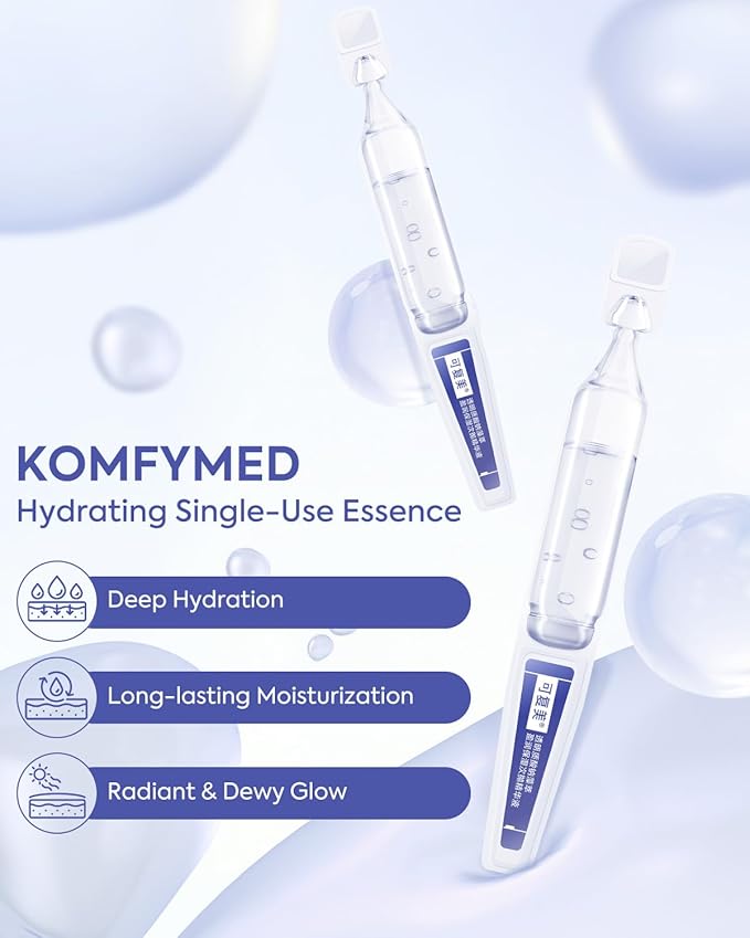 KOMFYMED Hydrating Serum Ampoules with Sodium Hyaluronate & Algae Extract, Deep Moisture & Barrier Repair, Single-Use Skincare Serum for Dry & Sensitive Skin (1.5ml / 0.05 fl.oz × 30)