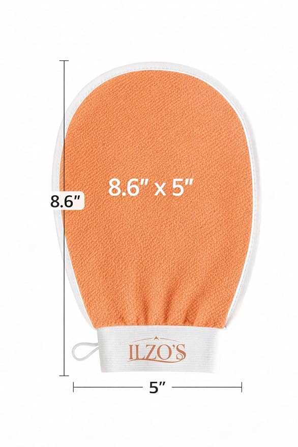 ILZO’S Original Exfoliating Mitt for Body (2 Pack) – Deep Exfoliating Glove for Dead Skin Removal, Korean Viscose Body Scrub Mitt for Smooth Skin, Helps Ingrown Hair & Keratosis Pilaris (ORANGE)
