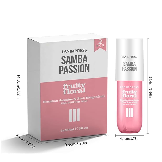 2 Pack 6 fl oz Hair Mist and Body Spray for Women（Eau De Parfum）,Fruity Floral Perfume No.3，With Notes of Brazilian Jasmine,Pink Dragonfruit