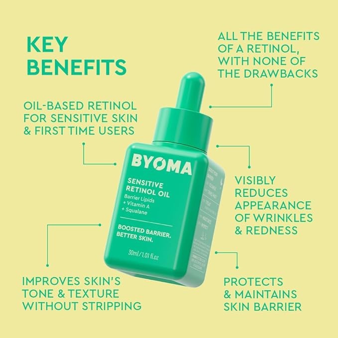 BYOMA Sensitive Retinol Oil - Face Treatment with Squalane & Vitamin A - Ideal for Sensitive Skin - Barrier Repair - 1.01 Fl. Oz