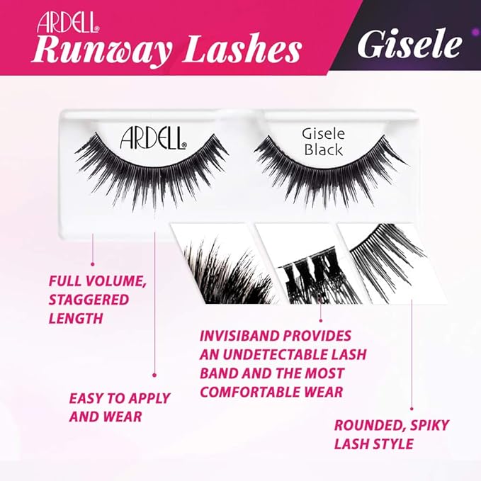 Ardell False Eyelashes Gisele, Black - Natural Look Lashes, Comfortable Wear, Perfect for Everyday & Special Occasions, 4 Pack
