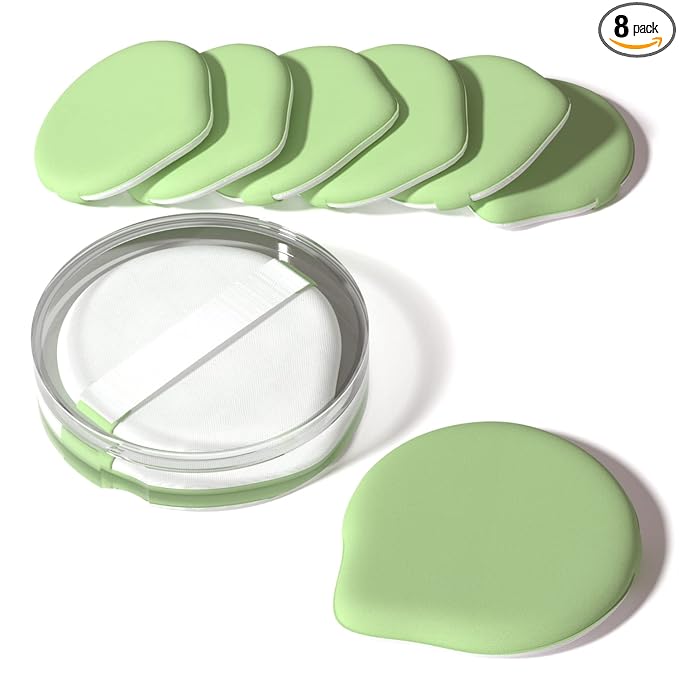 MOHOPE 8Pcs Air Cushion Makeup Puffs for Foundation with Portable Box, No Latex Blending Sponge for Liquid, Cream, Foundation and Powder, Teardrop Powder Puff, Grass