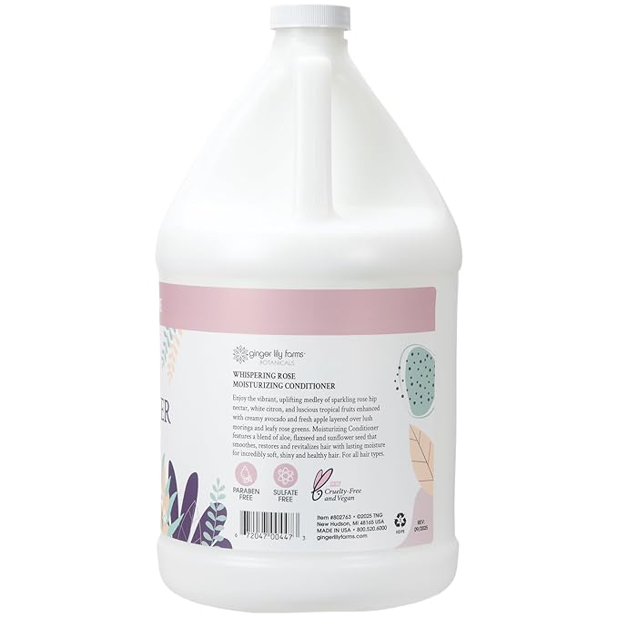 Ginger Lily Farms Botanicals Moisturizing Conditioner for Dry Hair, 100% Vegan & Cruelty-Free, Whispering Rose Scent, 1 Gallon (128 fl oz) Refill