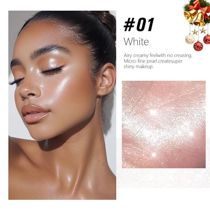 Pearl White Cream Sparkle Glitter Shimmer Eyeshadow Palette Makeup for Women, Pearl White Buttery Cream Powder Highlighter Vegan, de sombras de ojos, Built-in Mirror & Brush 01