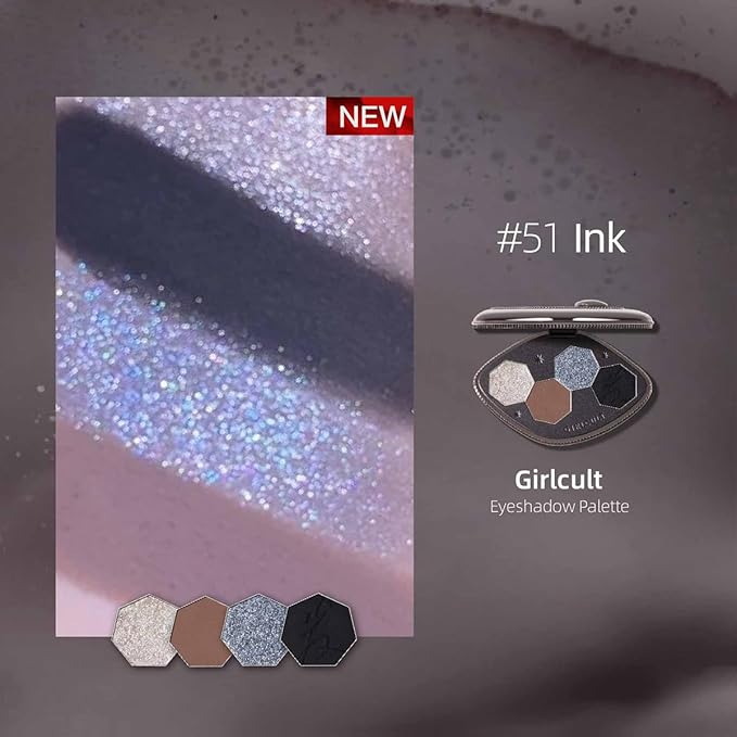 GIRLCULT 4-Color Eyeshadow Palette - Highly Pigmented Matte & Glitter Long-Lasting Eyeshadow Quad, Blendable Radiant Finish with Built-in Mirror for Precision Application #51