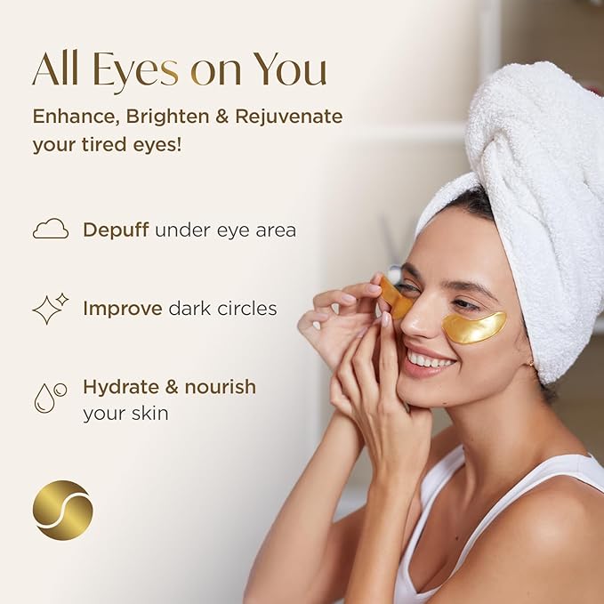 PLANTIFIQUE 24K Gold Under Eye Patches 5 Pairs - Dermatologist Tested - Hydrating Eye Masks Skincare with Collagen, Hyaluronic Acid for Dark Circles & Puffiness