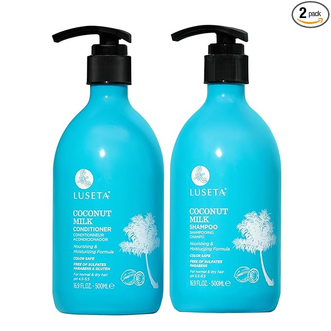 L LUSETA Coconut Milk Shampoo & Conditioner, Nourishing & Moisturizing Hair, Sulfate & Paraben Free, Keratin & Color Safe, 16.9oz Each