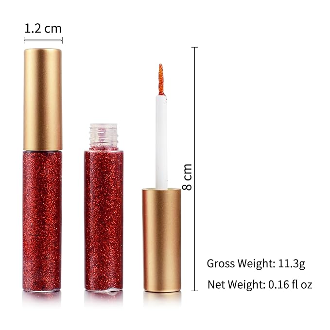 Liquid Glitter-Eyeliner, Shimmer-Water-proof Eye-Glitter Makeup Colorful Eye Liner Liquid Eyeliner (Red)