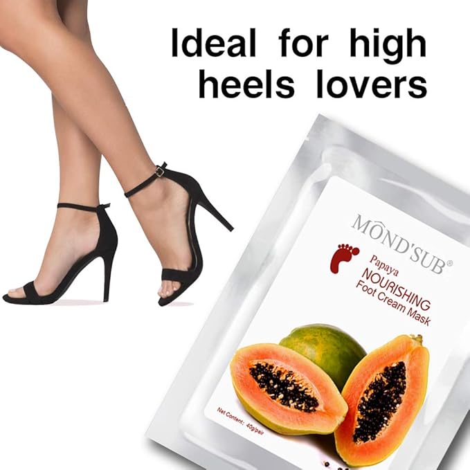 MOND’SUB Papaya Nourishing Foot Cream Mask Leave Skin Soft Smooth and Supple Dissolves Inactive Protein and Dead Skin Cells Spa Mask Moisture Enhancing Socks for Dry Feet(1box=5pcs)