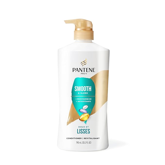 Pantene Conditioner, Smooth and Sleek - Frizz Control with Antioxidants, 72 Hour Smoothness, Nourishing for All Hair Types - Curly, Dry, Color-Treated, Paraben Free, 25.1 Fl Oz