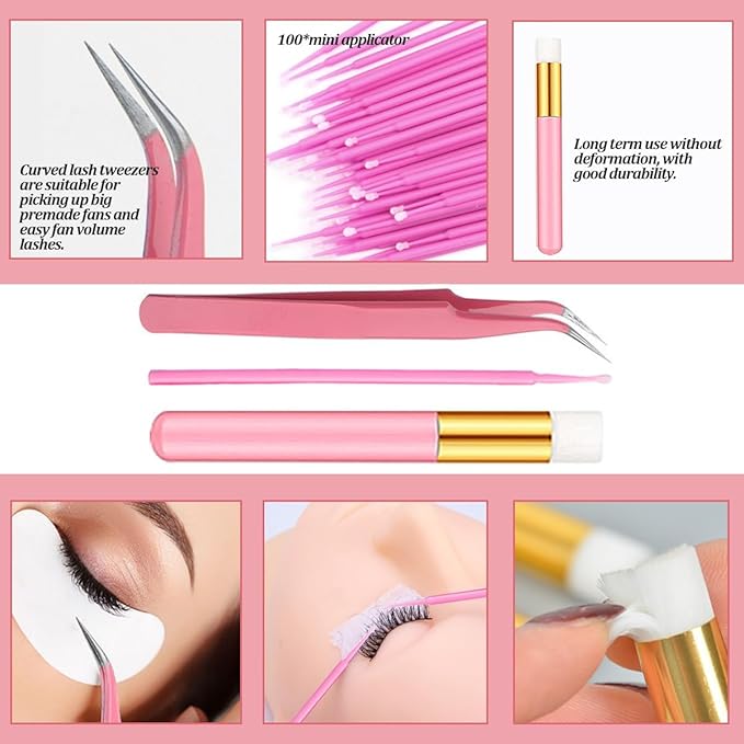 DNSGOOR DIY Lash Extension Kit 684Pcs D Curl 10-18mm Lashes Clusters with Lash Shampoo Lash Bond and Seal Glue Remover Cleansing Brush Headband Wristband Tweezers Eyelash Brush Applicator