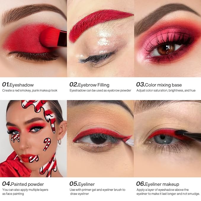 True Red Matte Eyeshadow - Single Bold Gothic Red, High-Pigment, Long-Lasting, Waterproof, Vegan Smokey Eye Shadow Compact - Perfect for Halloween Makeup