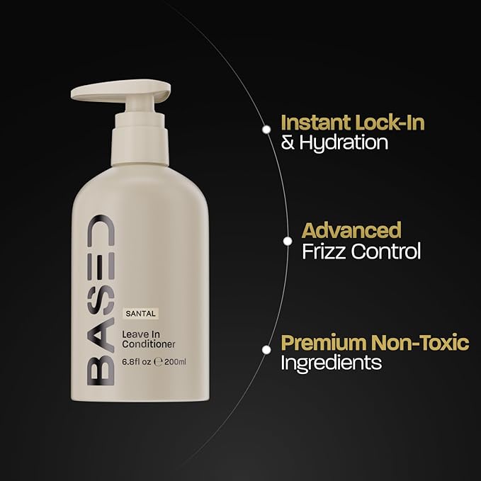 BASED Leave-In Conditioner, Instant Frizz Control, Hydrates & Nourishes Hair, Premium Leave-In Conditioner for Men, Healthier-Looking Frizz-Free Hair in Minutes (6.8 Fl Oz Pack of 2)