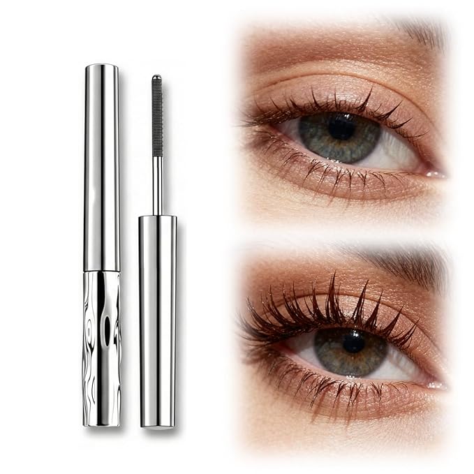 3D Curling Eyelash Iron Mascara, Ultra-Fine Lengthening Waterproof Quick-Dry Metal Wand Mascara Tubing, Washable, Long-lasting, Smudge Proof & No Flaking (Brown)