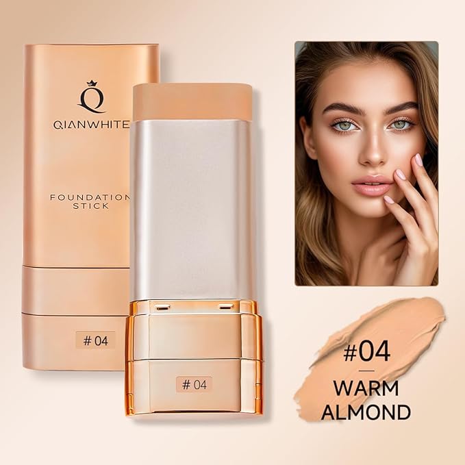 Korean Foundation Stick for Mature Skin, Waterproof Natural Nude Full Coverage Foundation Makeup Concealer, Double Head Foundations Make Up Sticks with Brush for All Skin (#04 WARM ALMOND)
