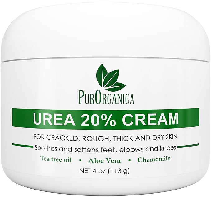 PurOrganica Urea Cream 20% – Made in USA, Maximum Strength Foot Cream for Dry, Cracked Heels, Corns, Calluses & Rough Feet, Exfoliating Moisturizer