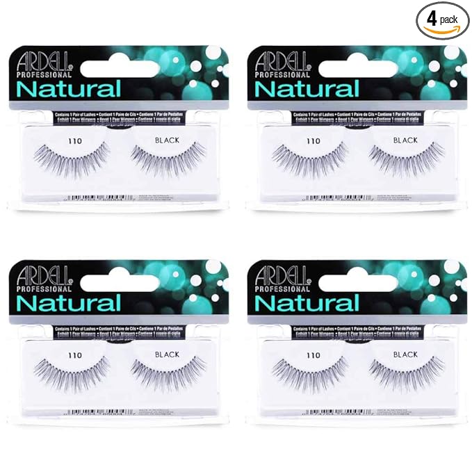Ardell Natural Lashes 110 - Black, False Eyelashes, Soft & Lightweight, Reusable Strip Lashes for Everyday Wear, 4 Pack