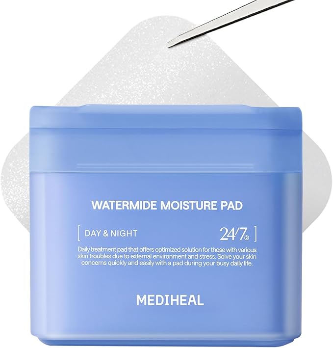 MEDIHEAL Toner Pads - Watermide Moisture Pad (100 count) for Intensive Hydration & Soothing - Contains Squalane to Increase Absorption Rate - Vegan Derma Gel Texture Pad, Korean Skin Care