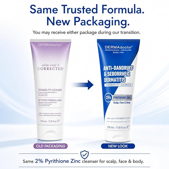 DERMAdoctor 2% Pyrithione Zinc Anti-Dandruff Shampoo & Multi-Use Liquid Face Wash for Seborrheic Dermatitis, Itchy Flaky Scalp, Beard & Body, Fragrance-Free Sulfate-Free Sensitive Skin, 7.1 fl oz